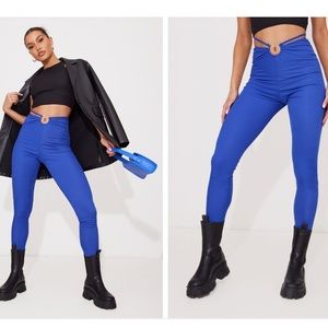 PLT Bright Blue Rib O-Ring Tie Waist Detail Leggings